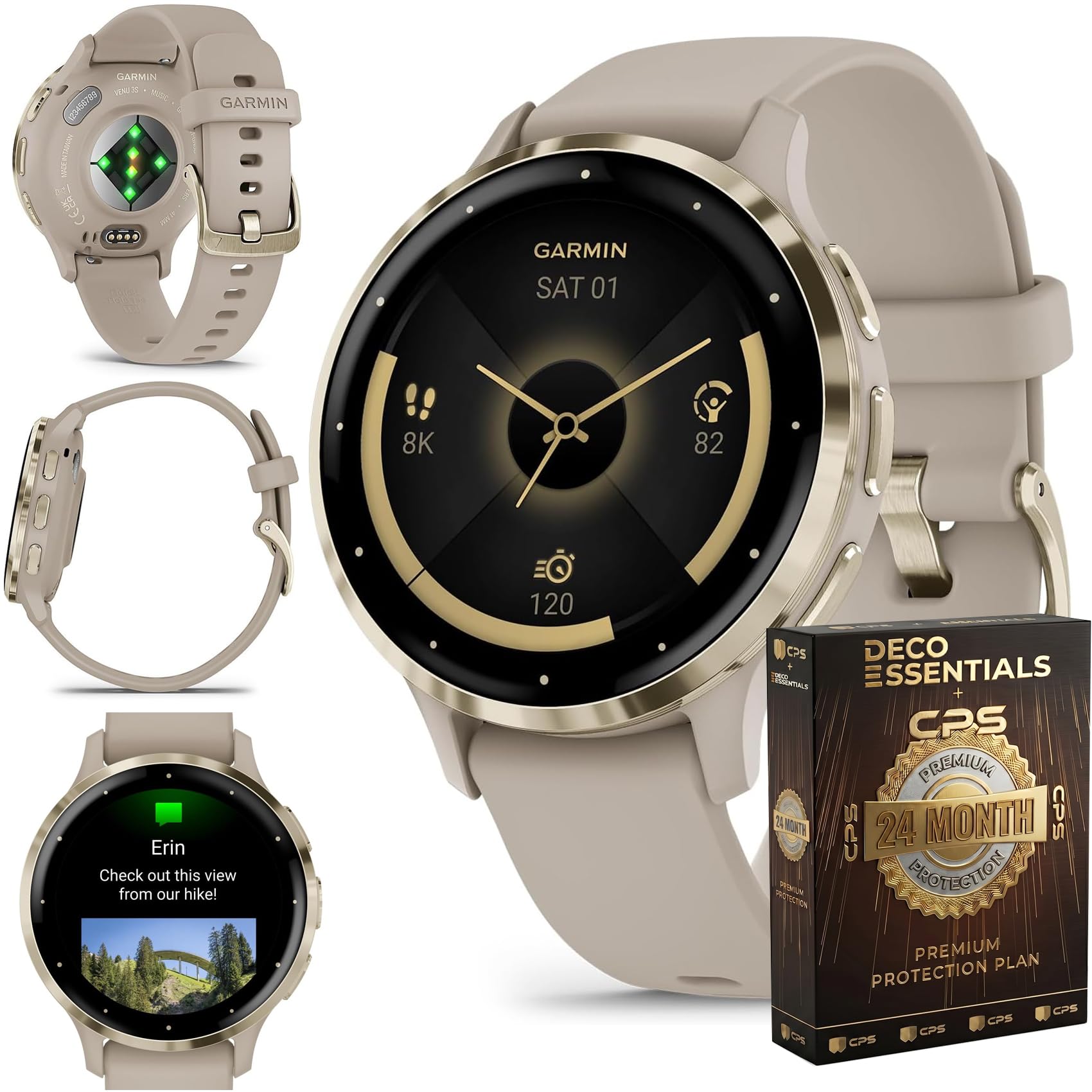 Garmin Venu 3S (Refurbished) Soft Gold Stainless Steel Bezel 1.2-Inch AMOLED Sma