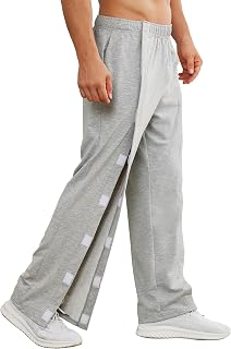 Deyeek Tear Away Pants for Men Easy Open Side Wide Leg Post Surgery Pants Soft Adaptive Breakaway Sweatpants with Pockets