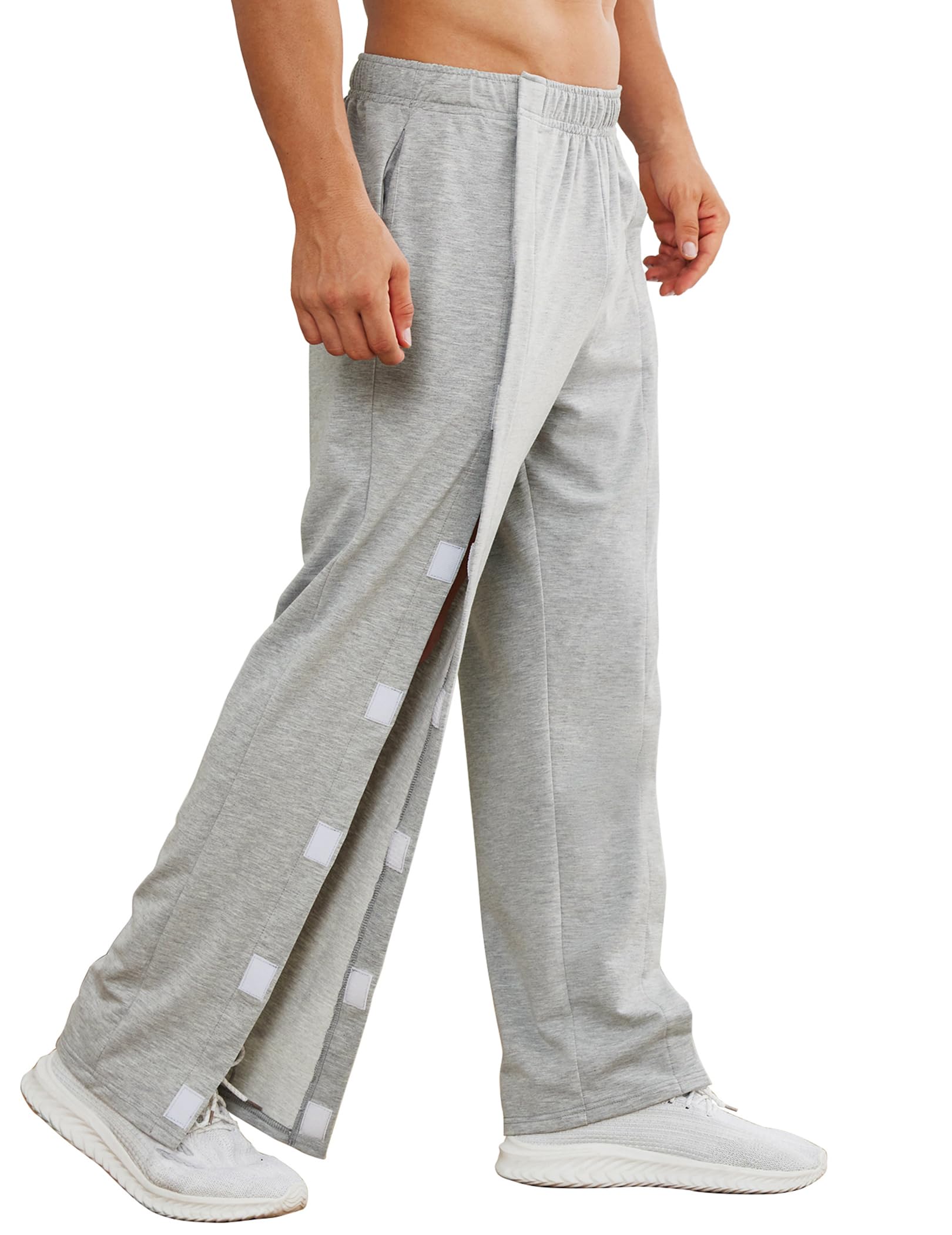 Deyeek Tear Away Pants for Men Easy Open Side Wide Leg Post Surgery Pants Soft A