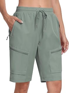 MoFiz Women 10" Hiking Cargo Shorts Quick Dry Athletic with 5 Zip Pockets