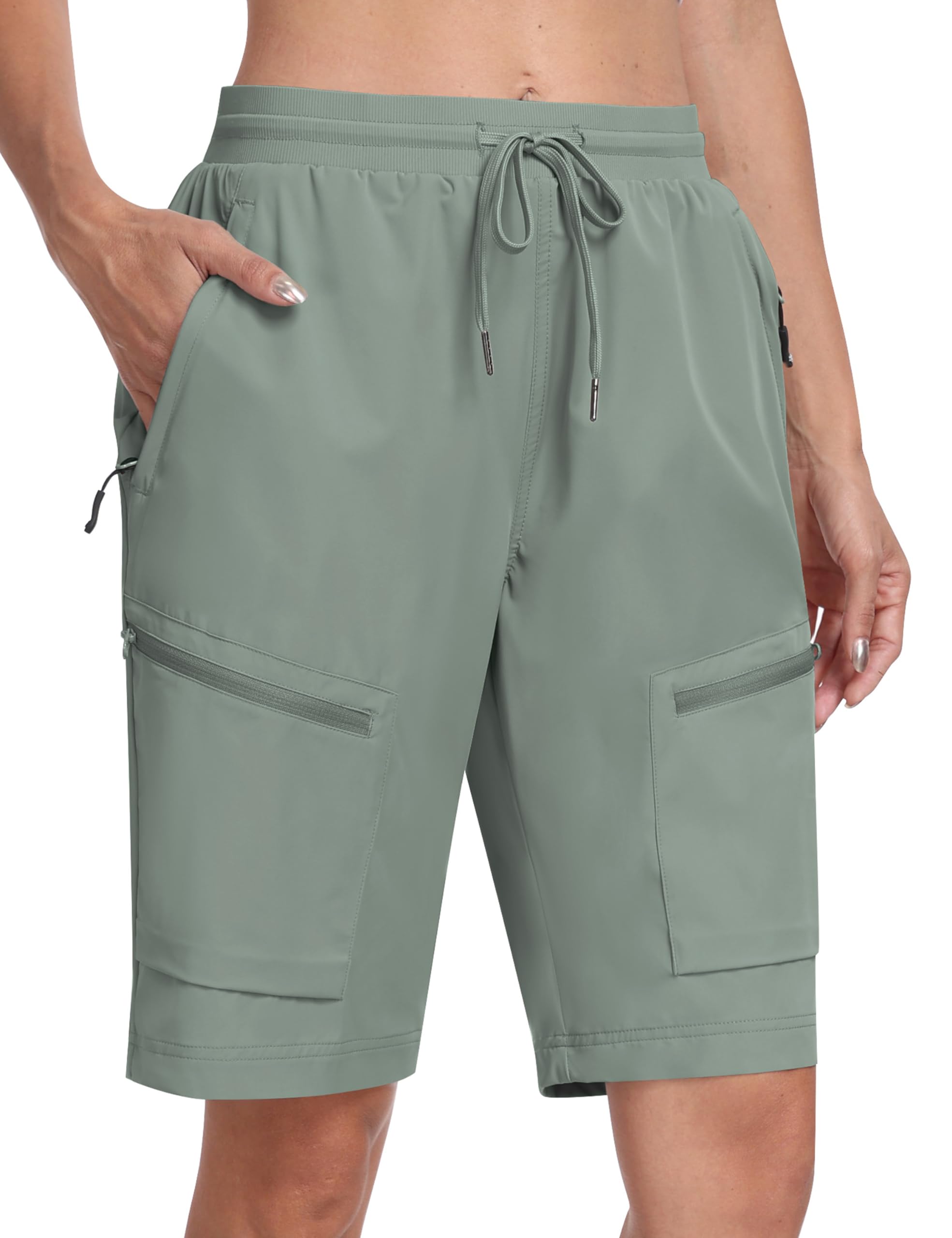 MoFiz Women 10" Hiking Cargo Shorts Quick Dry Athletic with 5 Zip Pockets