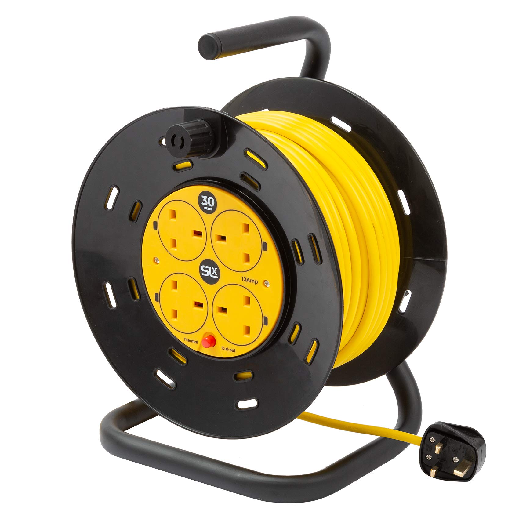 Extension Lead 30m Heavy Duty Cable Reel, 4 Socket Cord Reel UK Plug Socket with