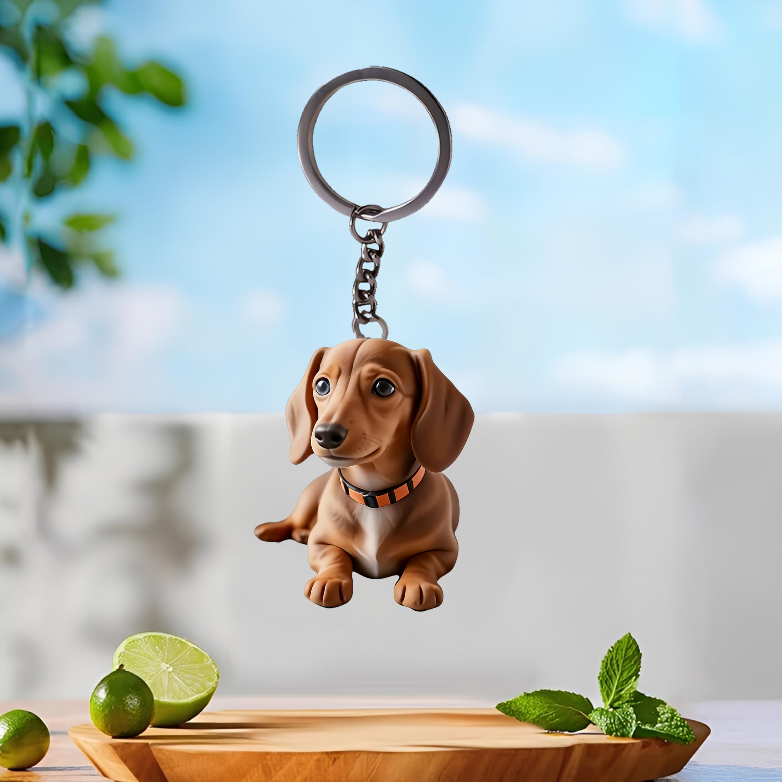 Acrylic Dachshund Keychain - Cute Brown Key Ring for Keys, Bags, Cars | Ideal Gi