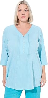 Ulla Popken Ladies Plus Size Plus Size Bubble Tunic Sweetheart Neck Pintuck 3/4 Sleeve, Deep Aqua, 66-68 Große Größen