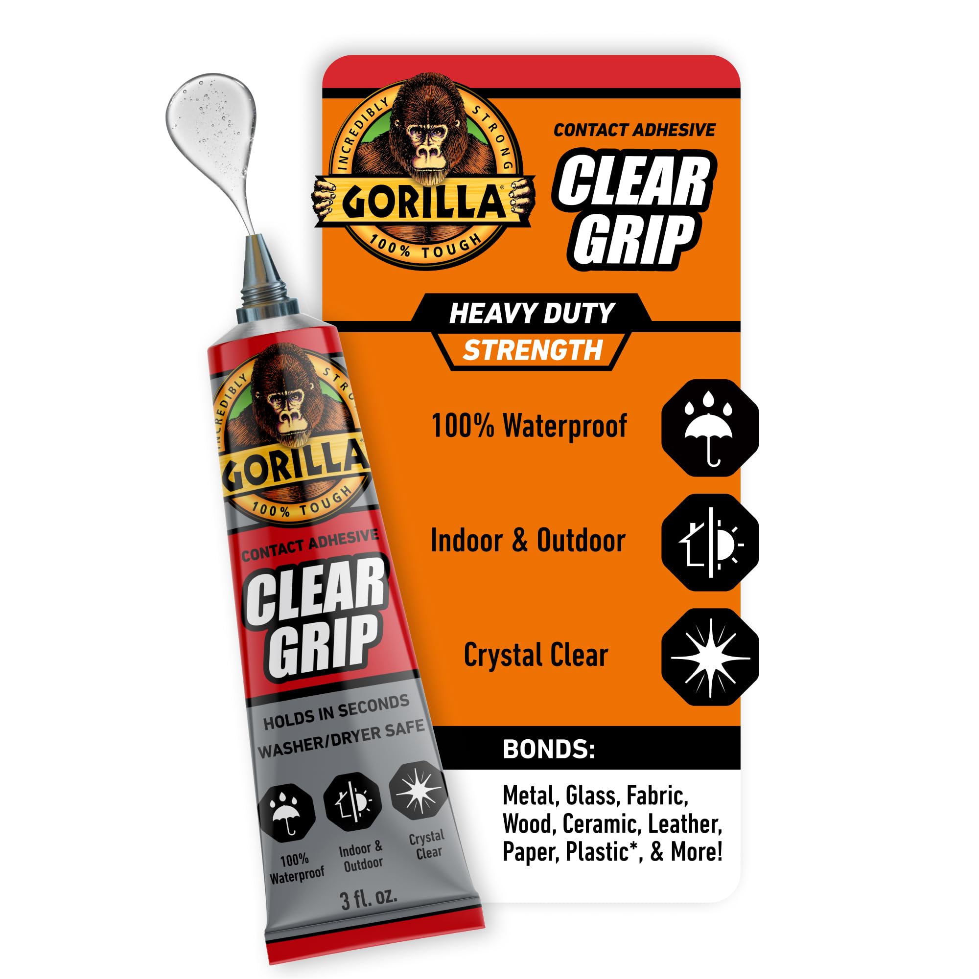 Gorilla Clear Grip Adhesive for Diamond Art & Jewelry 3 oz, 1 Pack | Waterproof,