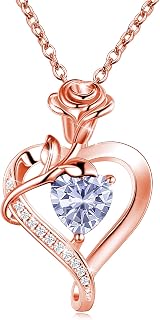 Rose Flower Heart Necklace Birthstone Necklaces 925 Sterling Silver Jewelry