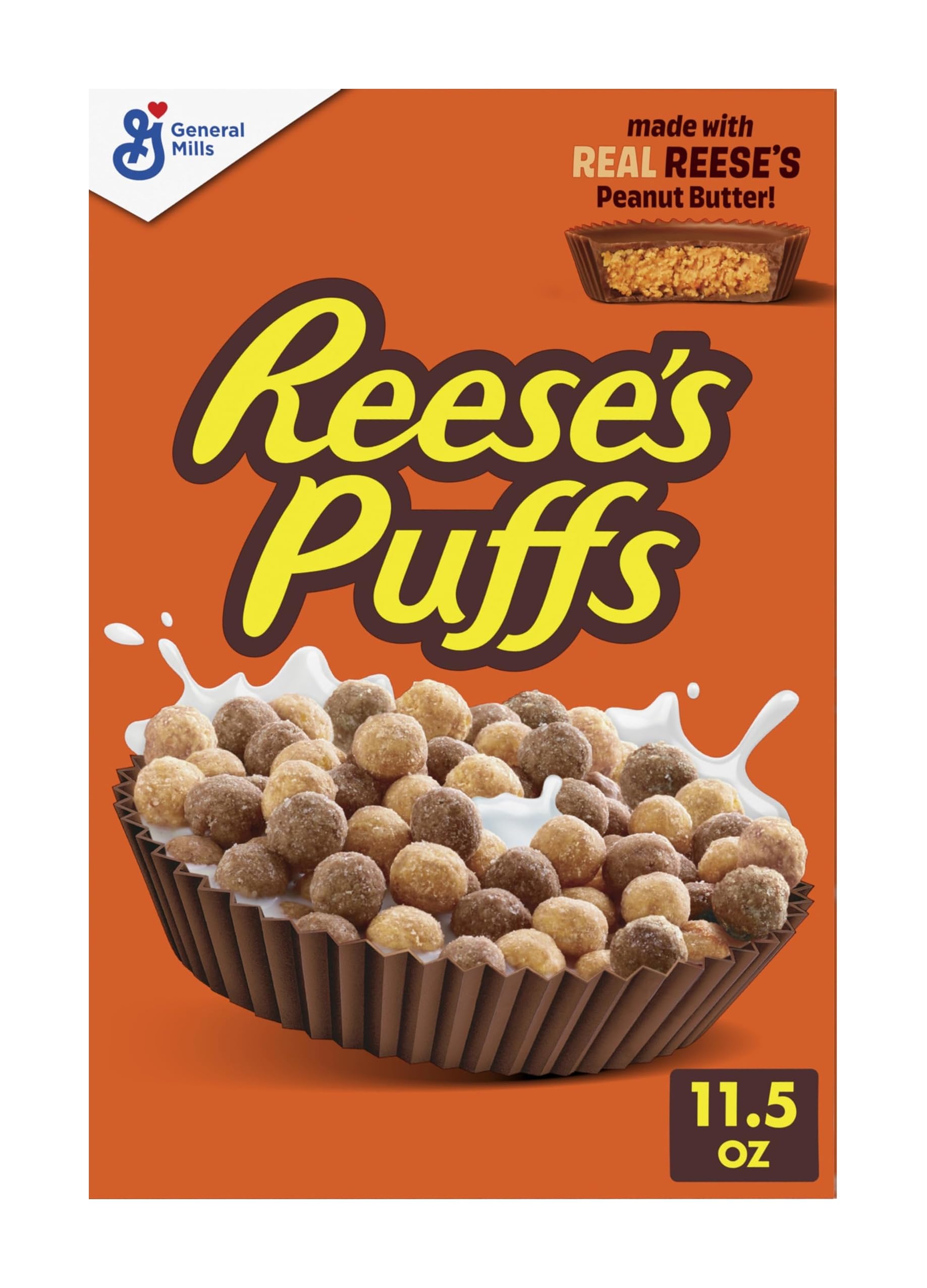 Reese's Puffs Chocolatey Peanut Butter Breakfast Cereal, 11.5 oz | Made with Rea