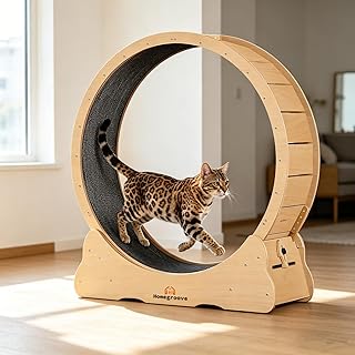 Homegroove Cat Wheel Treadmill, 46" XL Large Cat Exercise Running Wheel with Carpeted Runway, Fitness Weight Loss Device for Kitty’s Longer Life, Natural Wood Color(XL)