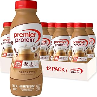 Premier Protein +Energy 30g High Protein Shake, Café Latte, 12 Pack | Caffeinated, 160 Calories, 24 Vitamins & Minerals, No Added Sugar, Supports Muscle Health, Gluten-Free, 11.5 oz