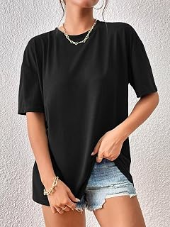 レディースクルーネックドロップショルダー半袖Tシャツカジュアル春夏ファッショントップス