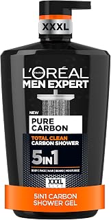 L'Oréal Paris Men Expert Shower Gel Pure Carbon 5-in-1 Body XXXL 1L Pump | Powered by Purifying Carbon, Removes Dirt And Oil, 5-In-1 Body, Face, Shaving, Cleansing Body Wash, XXL