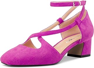Castamere Women Medium Chunky Wide Heel Square Toe Cross Strap Pumps Party Cute Shoes