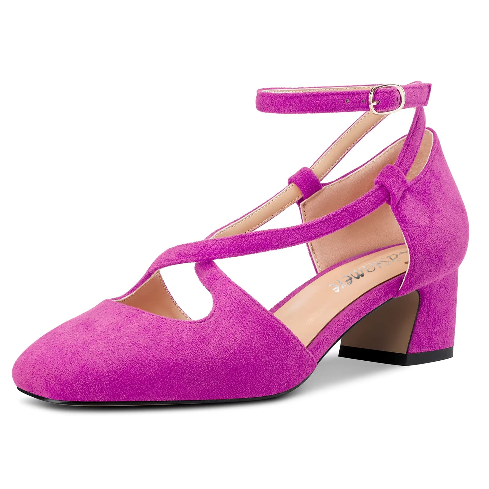 Castamere Women Medium Chunky Wide Heel Square Toe Cross Strap Pumps Party Cute 