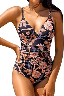 CUPSHE Women One Piece Swimsuit Deep V Neck Adjustable Spaghetti Straps