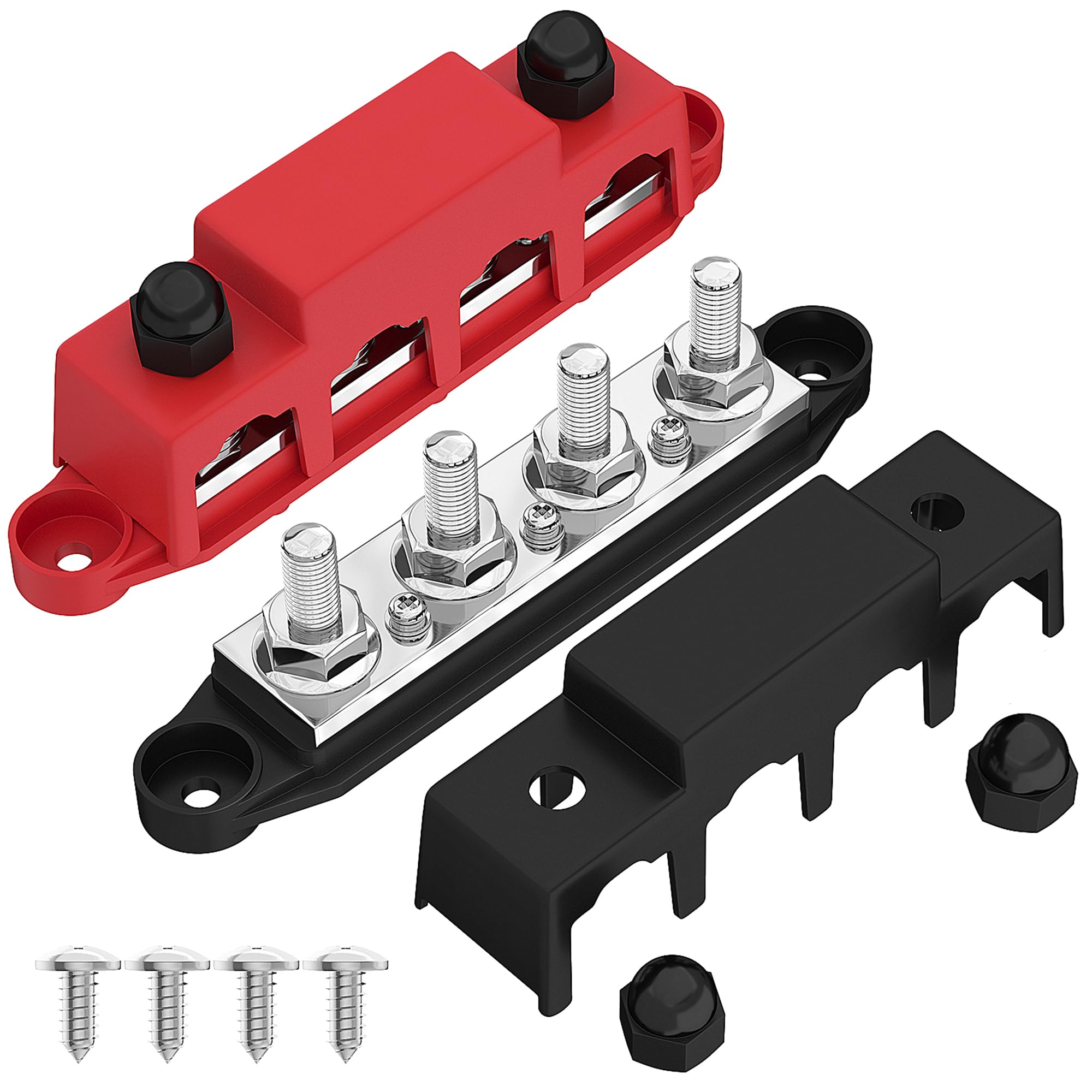 Joinfworld Bus Bar 12V 250A Power Distribution Block 4 x 3/8" Studs Marine Bus B
