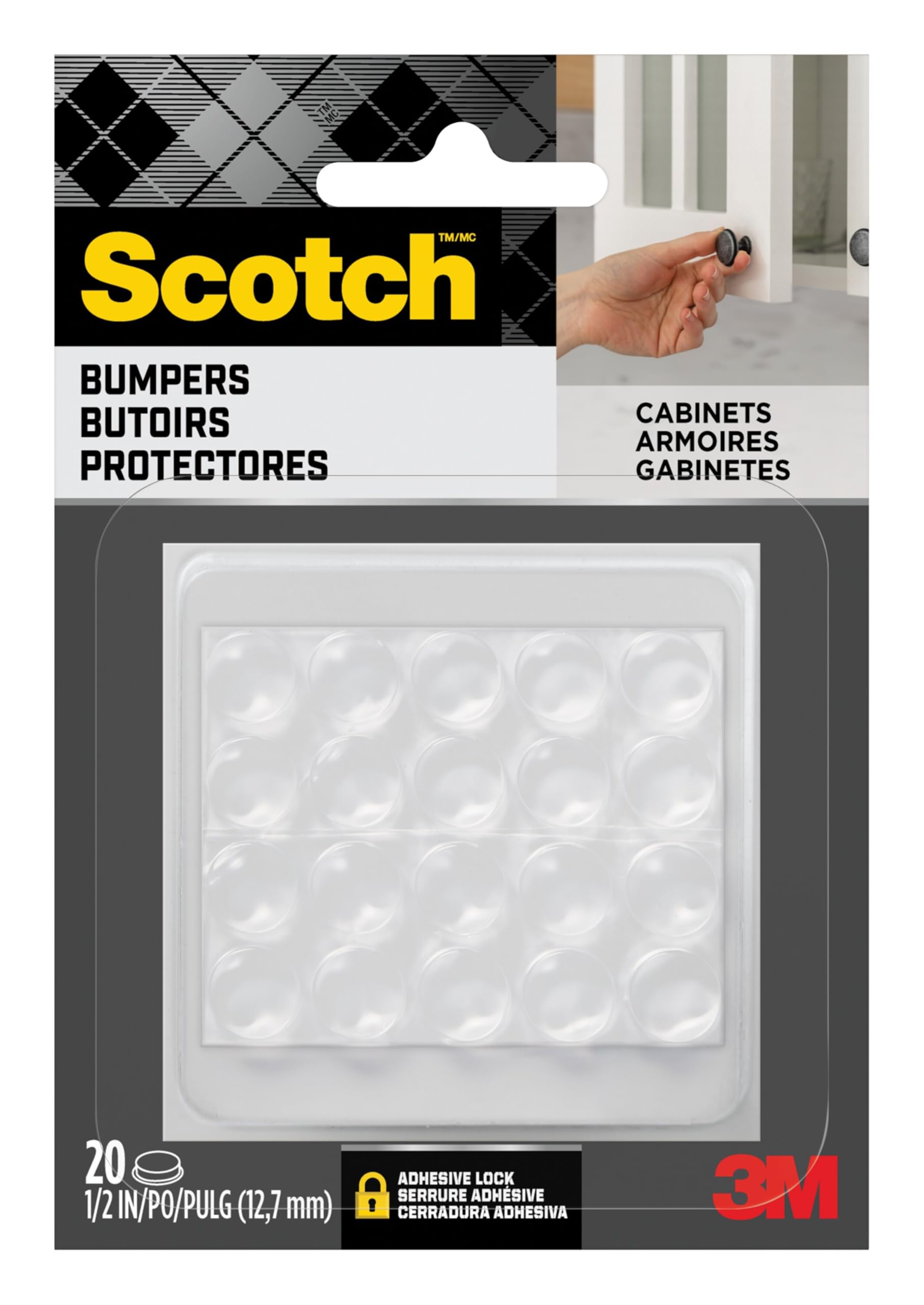 Scotch Clear Adhesive Bumper Pads 20 PCS, Self-Stick Rubber Pads 1/2" Round, Cab