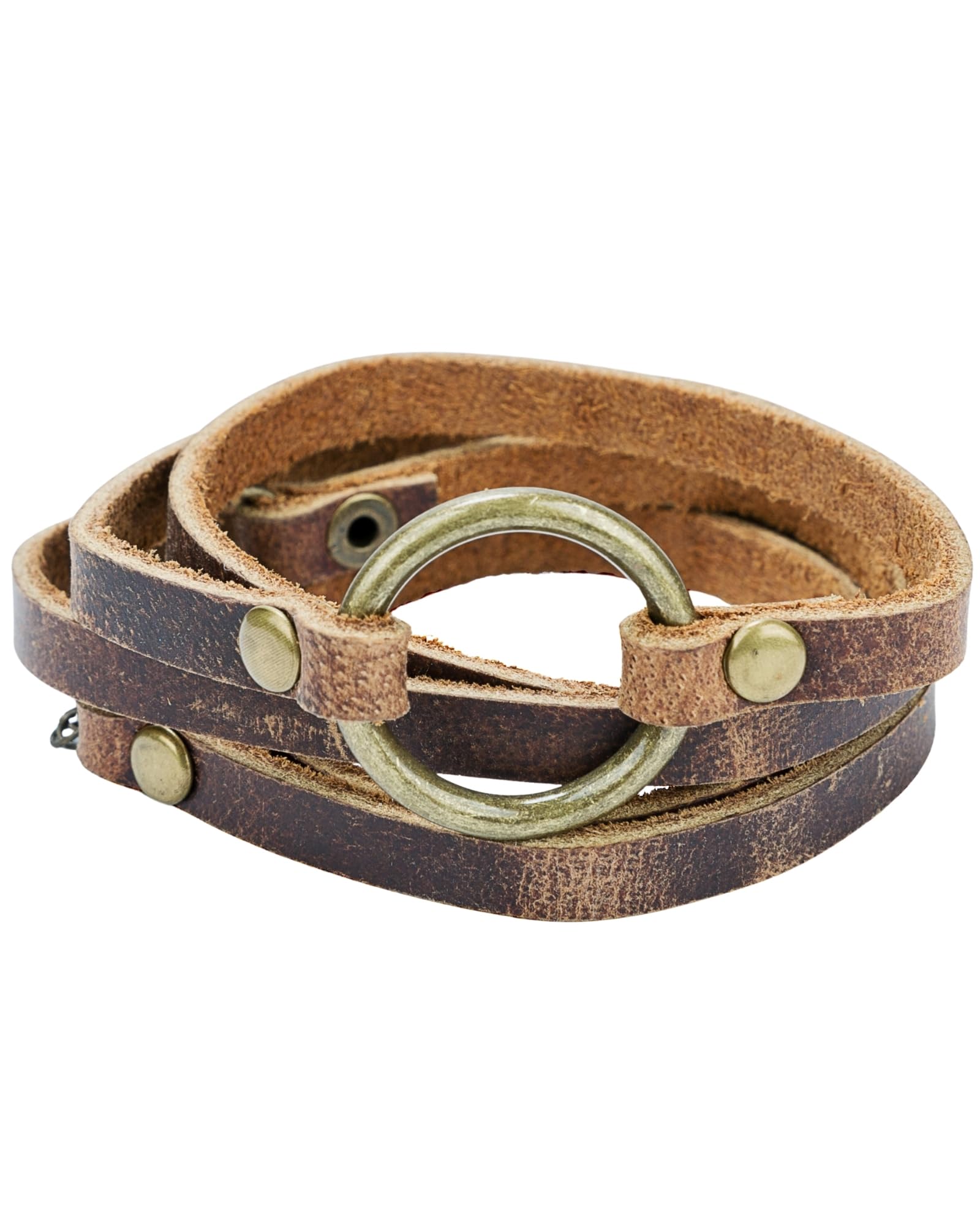 Handmade Leather Bracelet, Symbolic Adjustable Circle Wrap