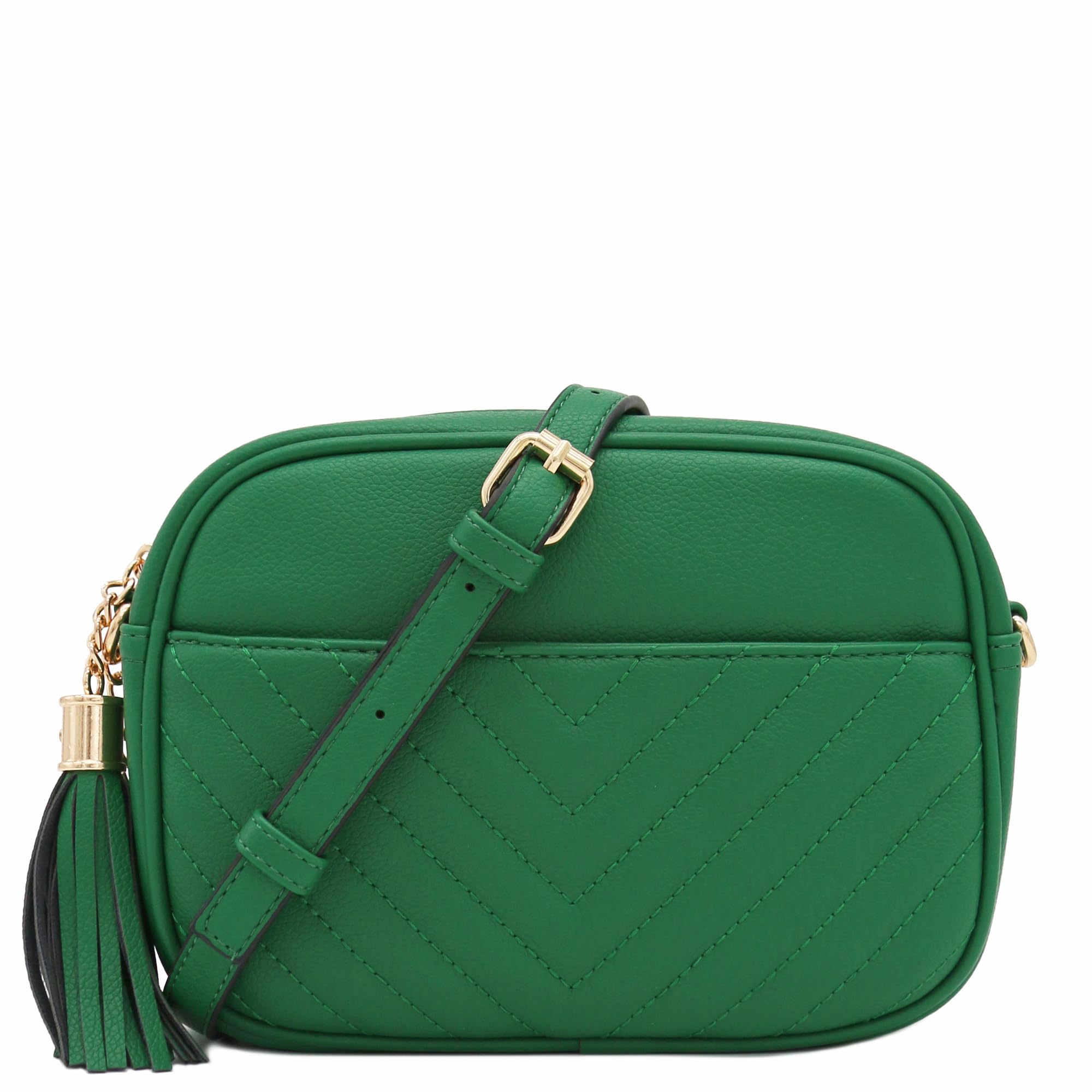 FashionPuzzle Chevron Quilted Crossbody Camera Bag with Chain Strap and Tassel
