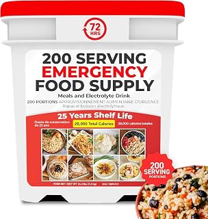 72HRS Emergency Food Supply Kit, 2000 Cal, 200 Servings, 25-Yr Shelf Life | Survival Camping Food kit, 200 servings, 25-year Shelf Life, Ideal for Disaster Prep, Hiking & Long-term Storage