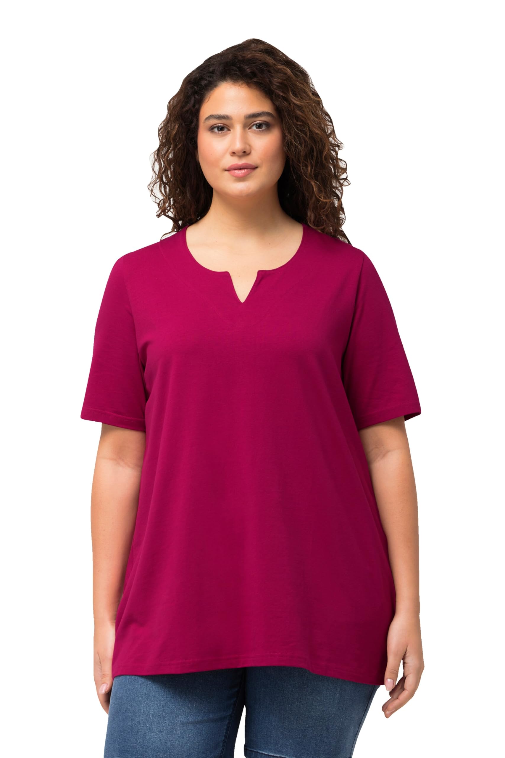 Ulla Popken Flared Cut T-Shirt with Tunic Neck and Half Sleeves 807259