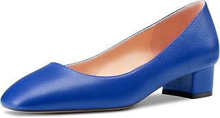 HEUIVZAR Women's Heel Heel Pumps Square Toe Kitten Bottom Chunky Block Heel Slip-on Matte Dress Shoes Bride Holiday 3.5CM