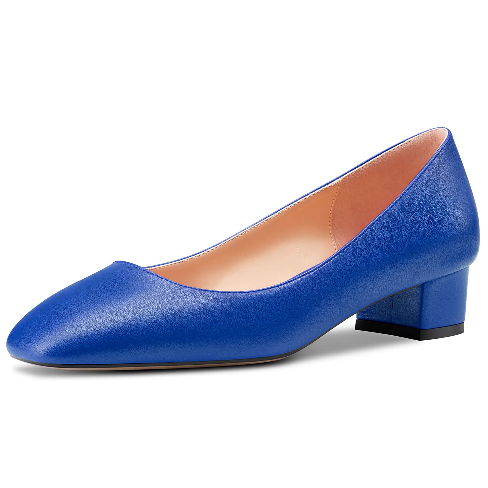 HEUIVZAR Women's Heel Heel Pumps Square Toe Kitten Bottom Chunky Block Heel Slip