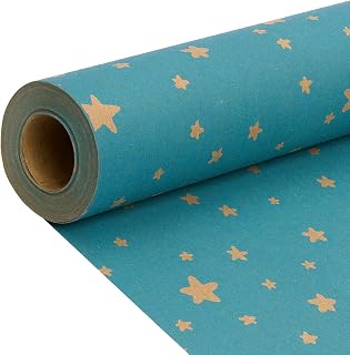 Gift Wrapping Paper Roll for Birthday, 43cm*15M Recyclable Blue Star Kraft Paper for Birthday, Christmas, Wedding Party Decoration