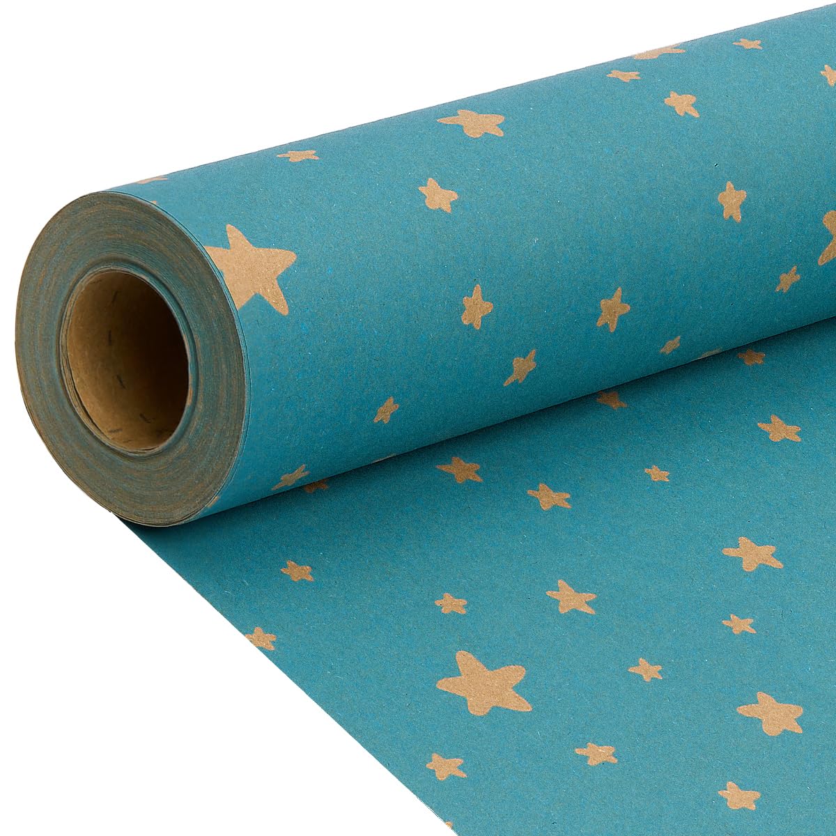 Gift Wrapping Paper Roll for Birthday, 43cm*15M Recyclable Blue Star Kraft Paper