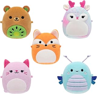 Squishmallows Original Micromallows Plush 5-Pack 2.5-Inch Plush | Includes Jivin the Marbled Fawn, James the Orange Fox, Heather the Teal Dragonfly, Mitchard the Kiwi Fruit Bear