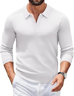 COOFANDY Jersey Hombre Polo Manga Larga Suéter Punto Negocios Suéter Informal Sweater Color Sólido Regular Fit