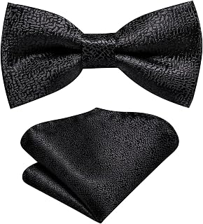Hi-Tie Bow Ties for Boys Pre-Tied Silk Kids Bow Tie Adjustable Boys Bowties with Pocket Square Set for Wedding Party