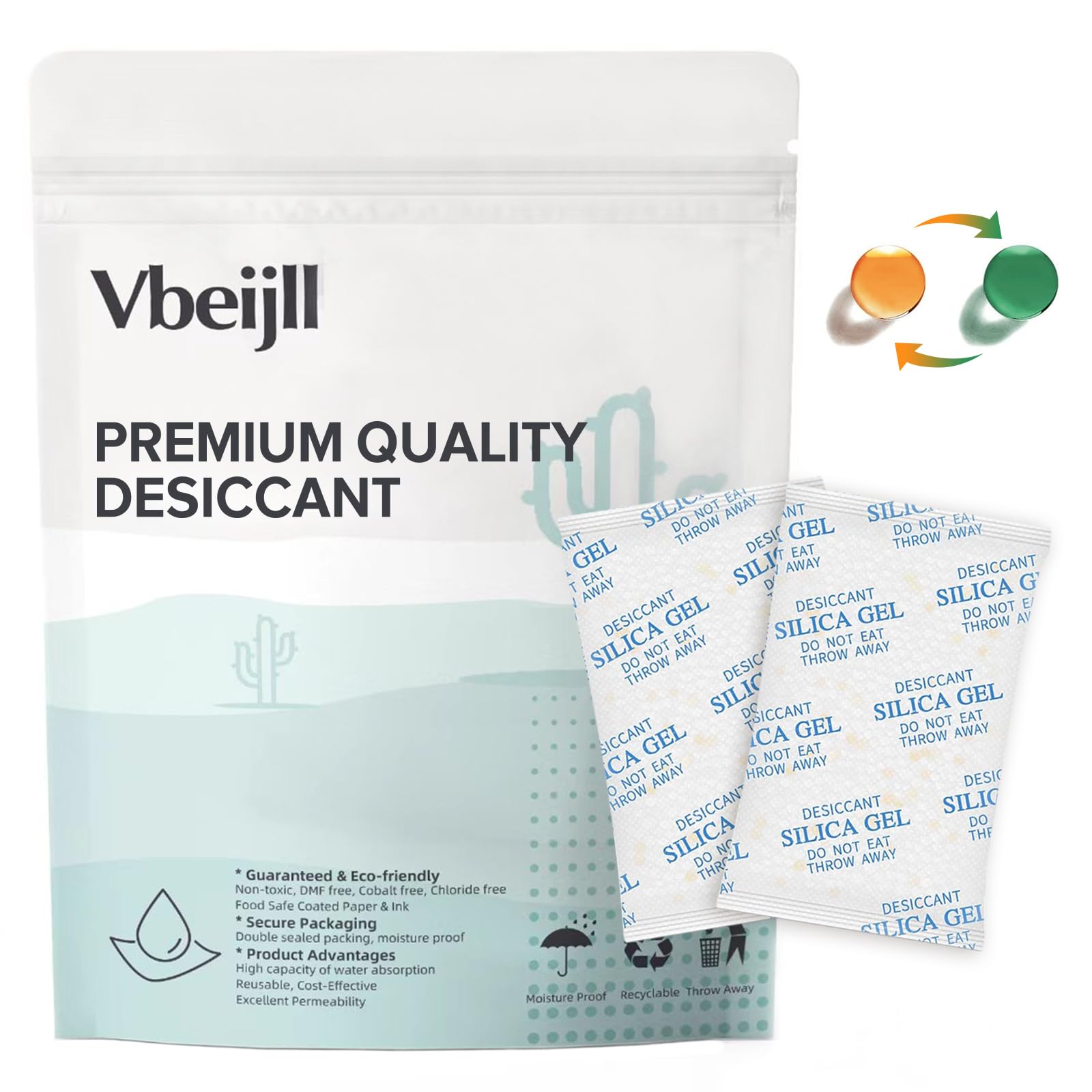Vbeijll 5 Gram (50 Pack) Silica Gel Packets, Desiccant, Moisture Absorbers | Foo