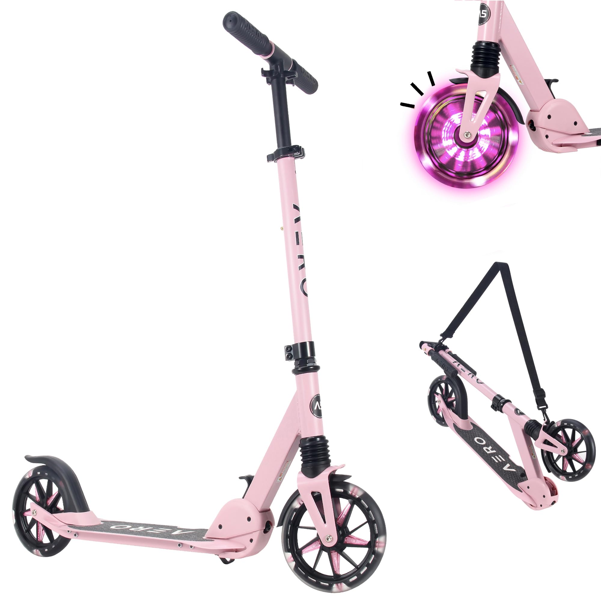 AERO MOBILITY Big Wheel Kick Scooter for Kids 6-12, Teens & Adults | Light Up Wh