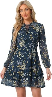 Allegra K Women Spring Dresses Layered Tiered Chiffon Mini Floral Dress
