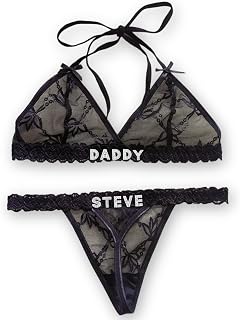 Personalised Thong and Bra Set - Personalised Name Bra, Custom Name thong, Custom Underwear for Her, G String,