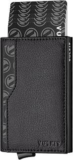 VULKIT Card Holder with ID Window Pop Up Cards Slim Leather Wallet RFID Protection Up to 12 Cards Card Case