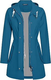 Women's Rain Jacket Long Waterproof Breathable Transition Jacket Hooded Outdoor Jacket S-3XL