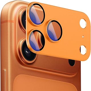 Camera Protective Film for iPhone 17 Pro, Camera Cover [Aerospace Aluminum Alloy Material] +9H Tempered Glass, Shockproof, Full Protection, Sandblast Treatment, Integrity Sensation/Overexposure Prevention/AR High Transmittance/Released in 2025, iPhone 17 Pro, Compatible Camera Protective Film, Perfect Fit (Orange)
