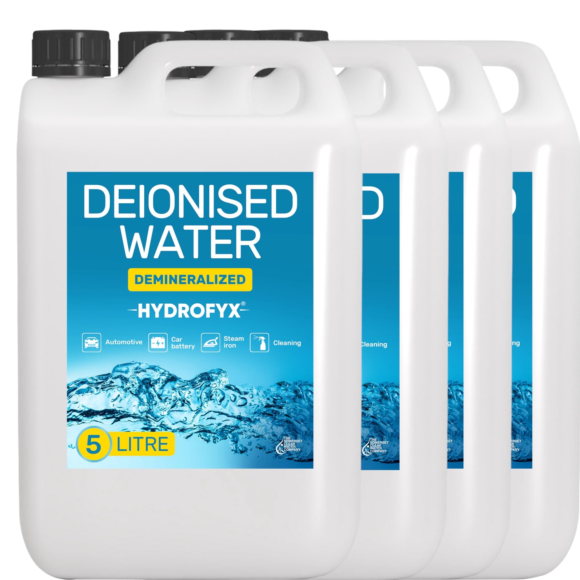HYDROFYX 20L (4 x 5L) Deionised Water – Demineralised, Low Conductivity – Fast D