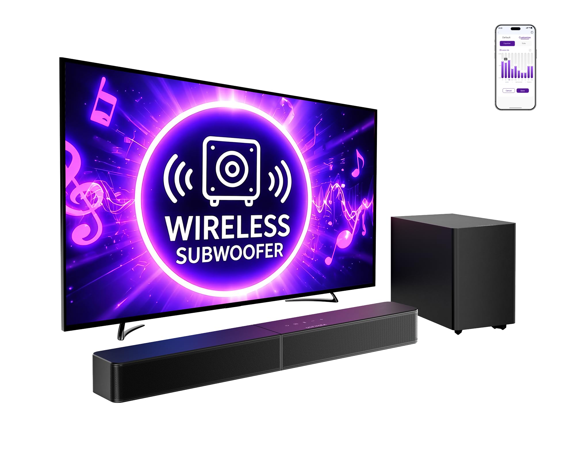 ULTIMEA Sound Bar with Wireless Subwoofer, App Control, for Home Theater | 240W 
