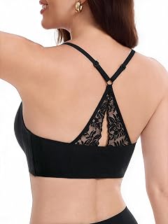 Women's Jelly Bra Wireless Deep V Seamless Lace Racerback Bralette