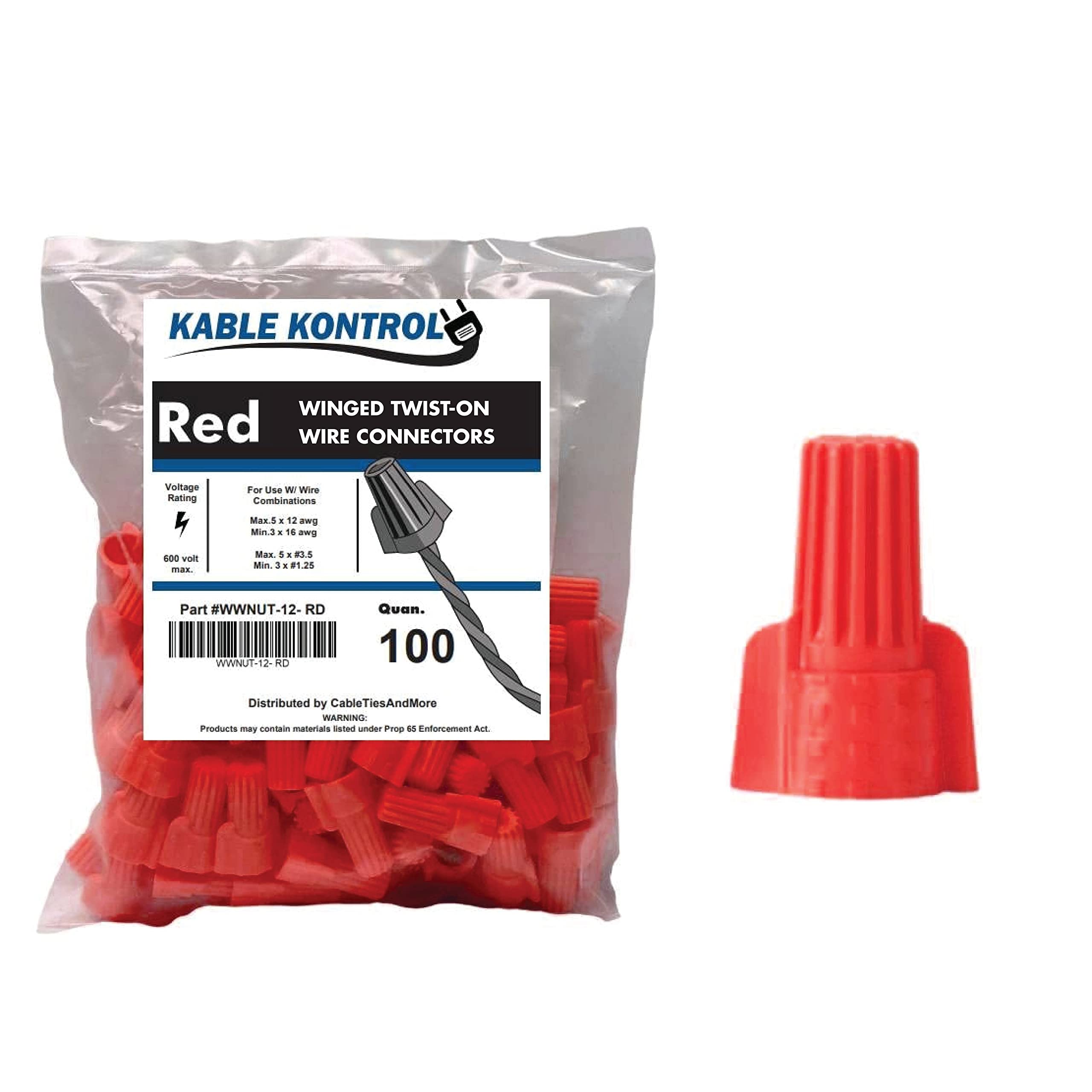 Kable Kontrol Wire Connectors for Electrical Wires 16-12 AWG - 100 Pcs - Winged 