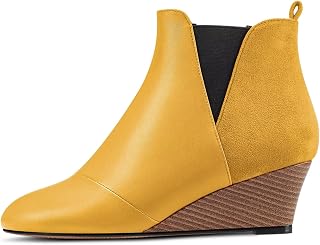 HDEUOLM Women's Half Wedge Esparto Heel Round Toe Ankle Boots Slip-on Wedding Cute 5 CM Heels Shoes
