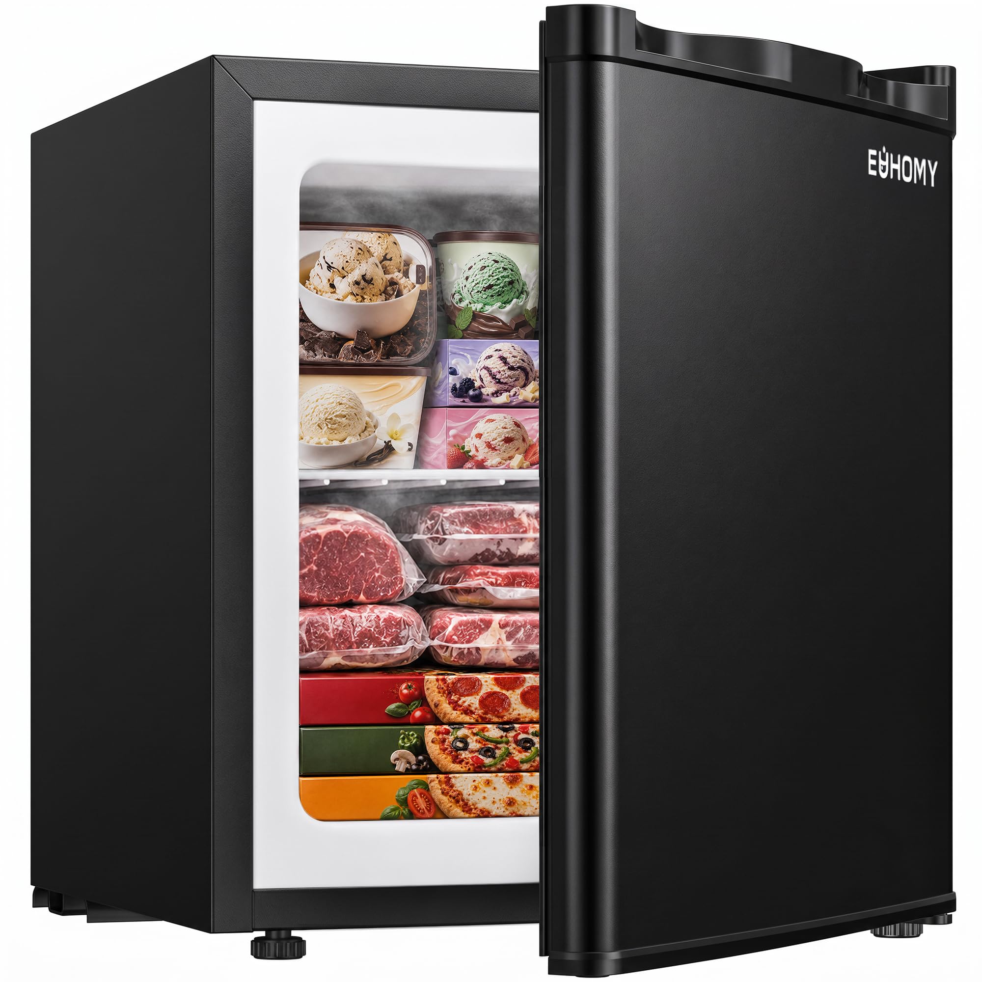 EUHOMY 1.1 Cu.ft Upright Freezer, Reversible Door Mini Freezer, Black | Compress