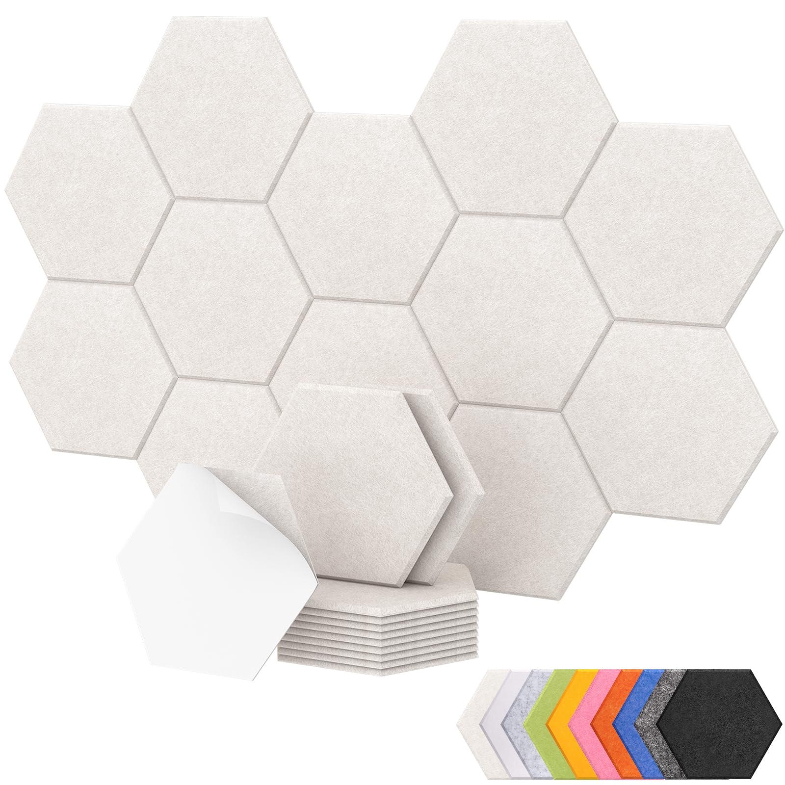 TONOR 12 Pack High Density Hexagon Acoustic Panels for Wall, 12"x 10"x 0.4" | Fu