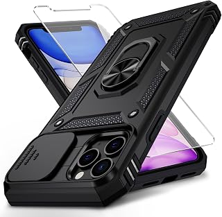 for iPhone 11 Pro Max Case with Camera Lens Cover, HD Screen Protector, 10 FT Military Grade Drop Protection, Magnetic Ring Holder Kickstand Protective Phone Case for iPhone 11 Pro Max, Black