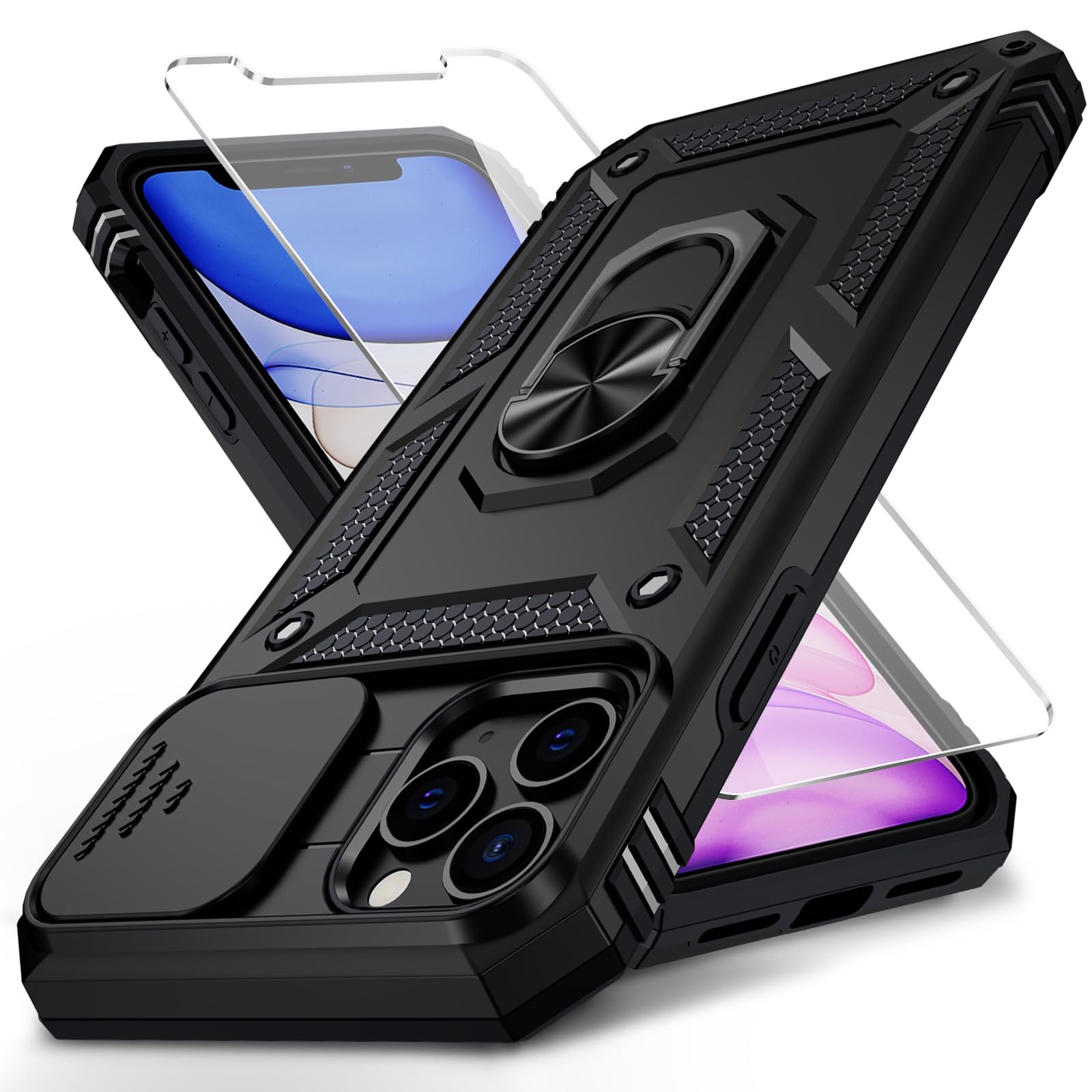 for iPhone 11 Pro Max Case with Camera Lens Cover, HD Screen Protector, 10 FT Mi