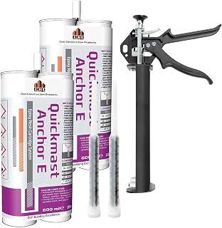 Quickmast E 20.2 fl oz. Concrete Anchor Epoxy, 2-Pack with Epoxy Gun - Two-Part Anchoring System for Rebar & Threaded Rods - Quick-Set, Strong & Durable Bond