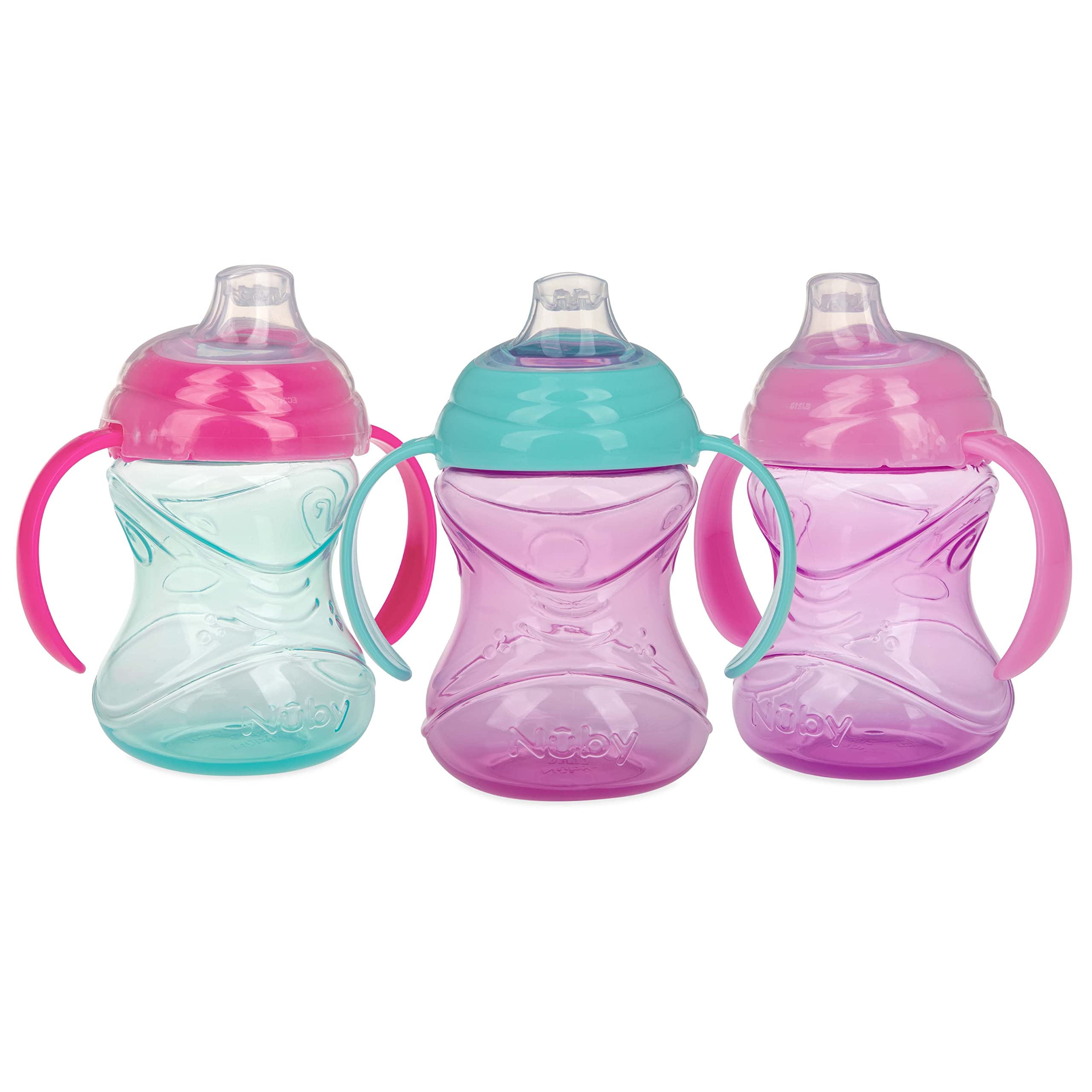 Nuby No-Spill Grip N Sip Sippy Cup with Clik It Lock, 3 Pack, 10 oz, 6M+ | Spill