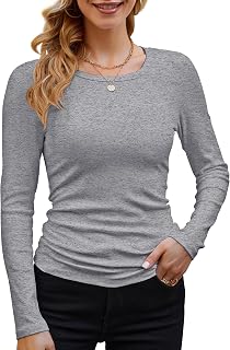 DUOEASE Women's Long-Sleeved Crew Neck Elegant Slim Fit T-Shirt